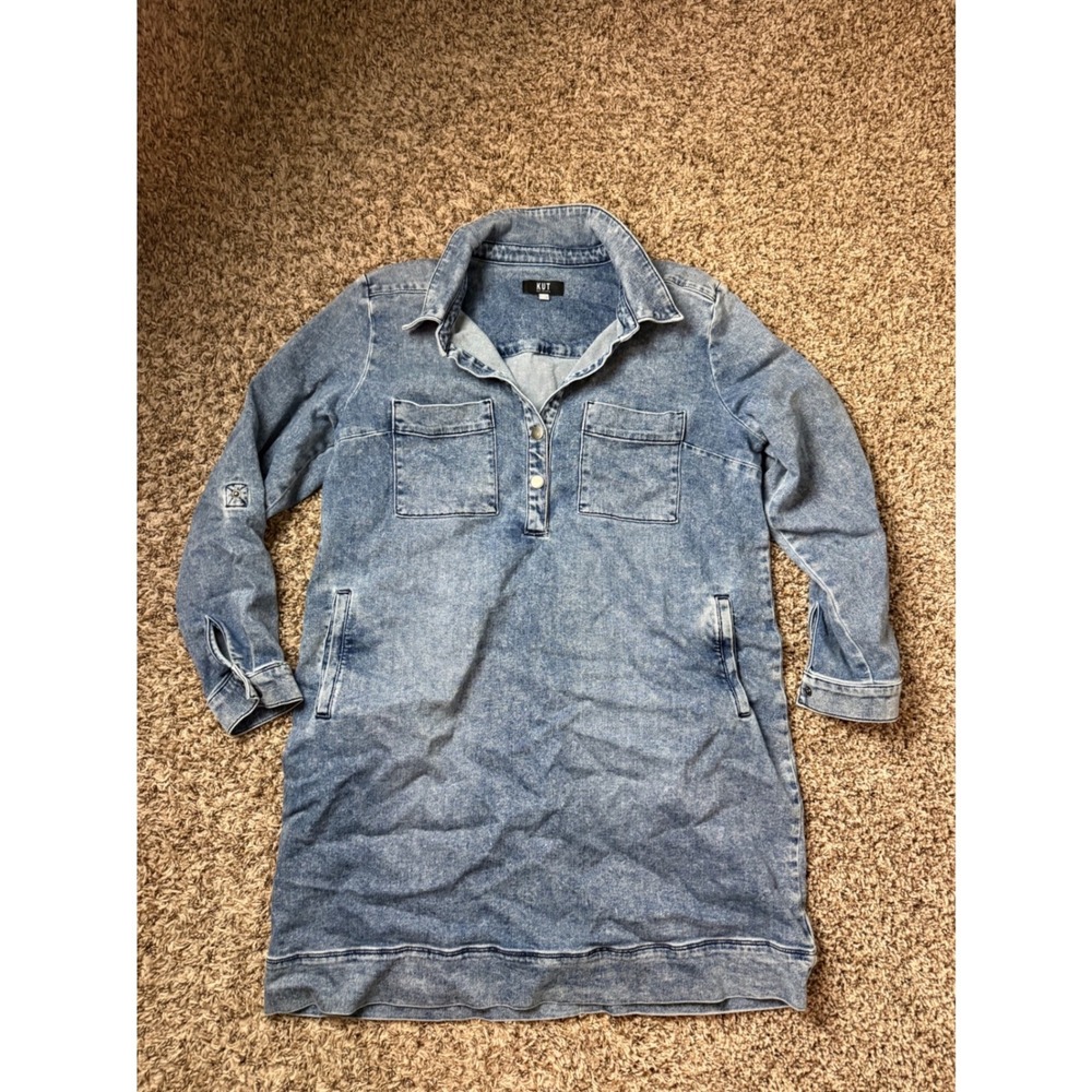 KUT from the Kloth Acid Wash Denim Shirt Dress Blue Long Sleeve Mini Size 14
